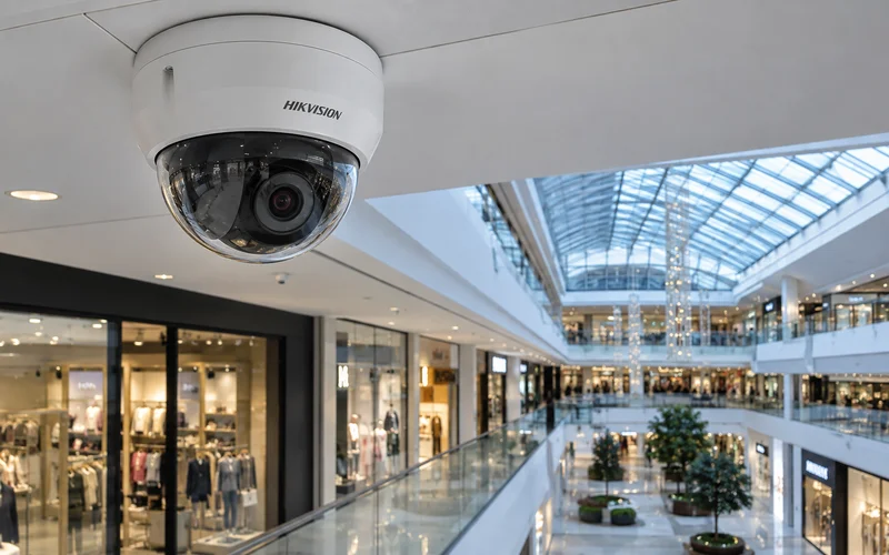 Купольная камера Hikvision на потолке торгового комплекса