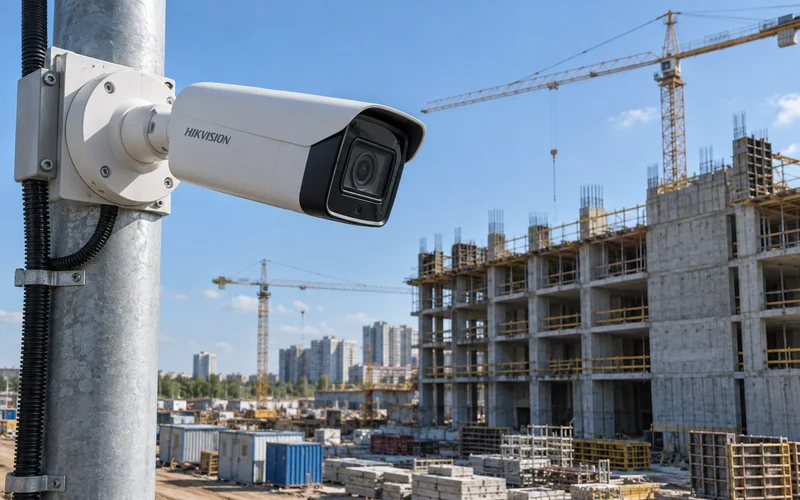 Камера Hikvision на мачте для контроля строительной площадки