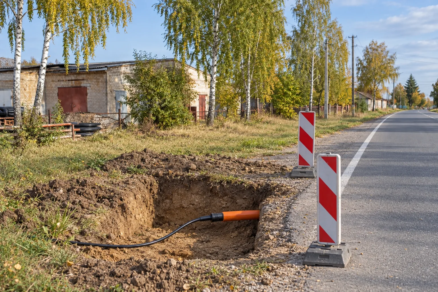 Выход защитной трубы с оптическим кабелем из подземного перехода